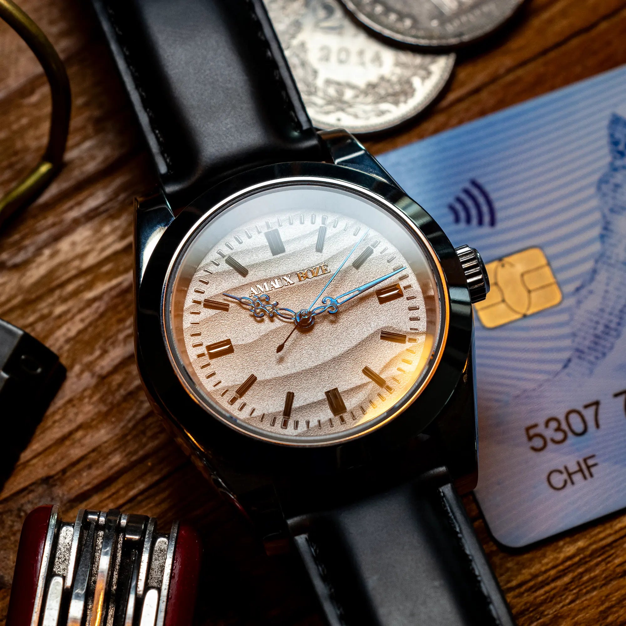 Khaybar Antarctica Dress Watch - Black Aligator Leather Strap