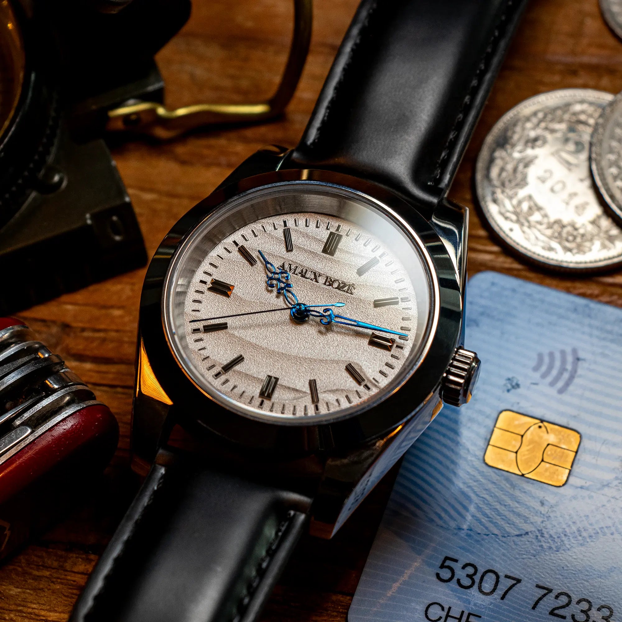 Khaybar Antarctica Dress Watch - Black Aligator Leather Strap