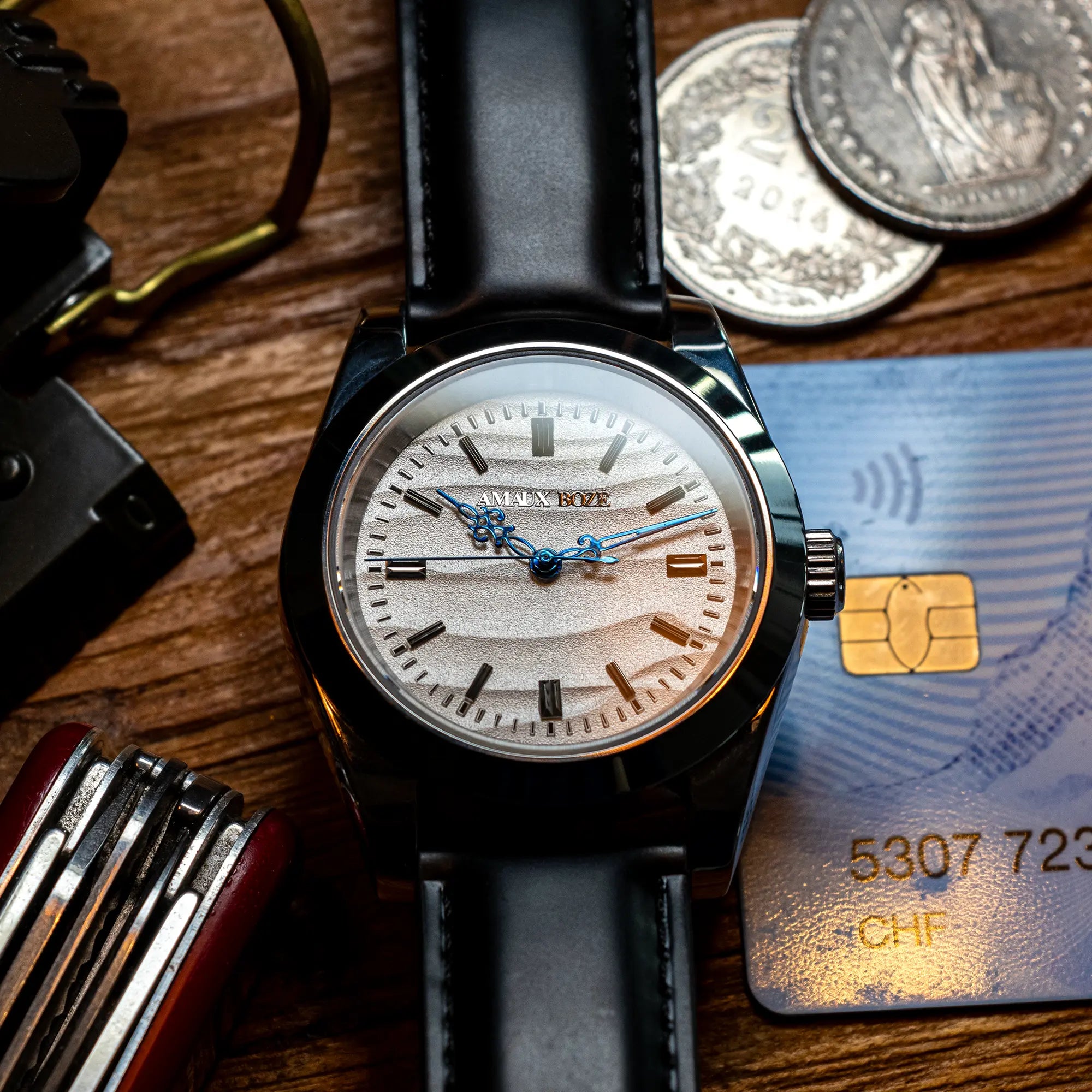 Khaybar Antarctica Dress Watch - Black Aligator Leather Strap