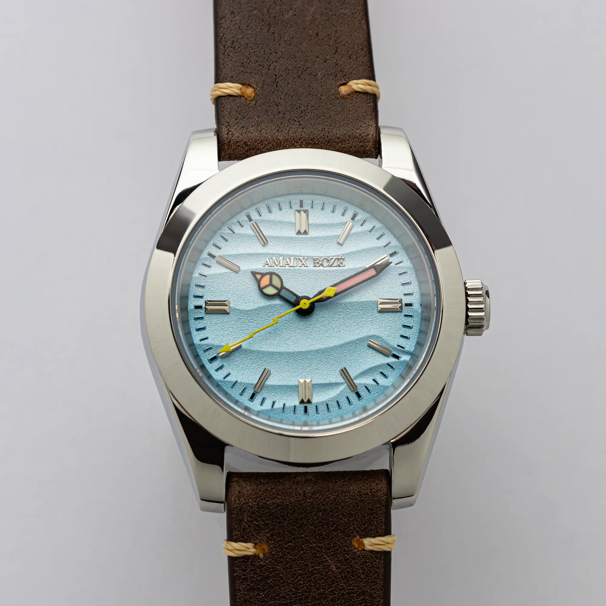Khaybar Aqua Dress Watch - Vintage Dark Brown Leather Strap