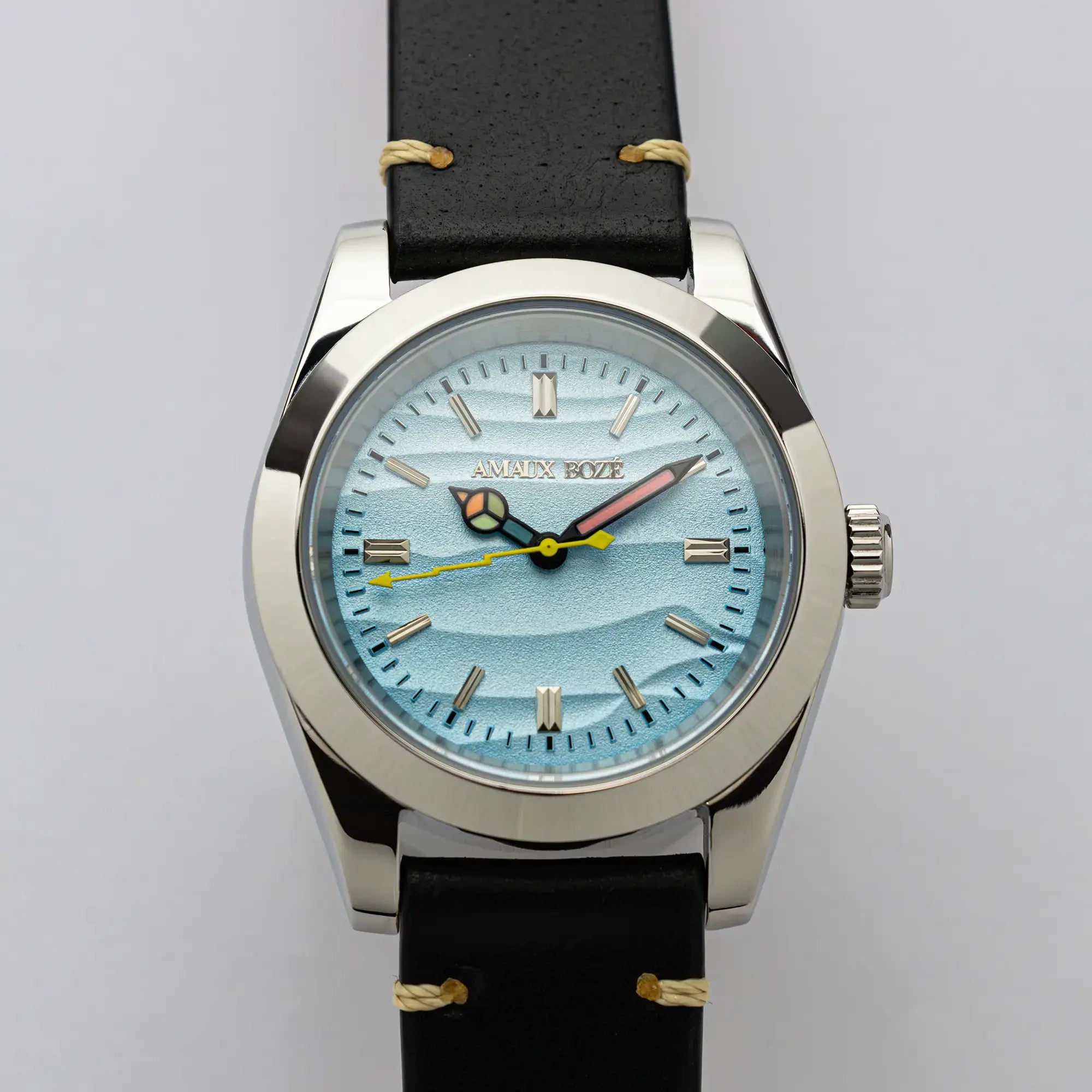 Khaybar Aqua Dress Watch - Vintage Black Leather Strap